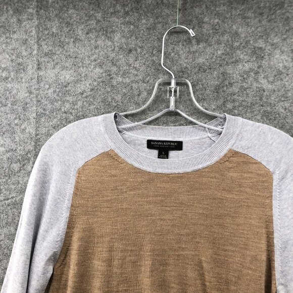 Banana Republic 100% Merino Wool Sweater Womens S Crewneck Gray Brown - Picture 3 of 8